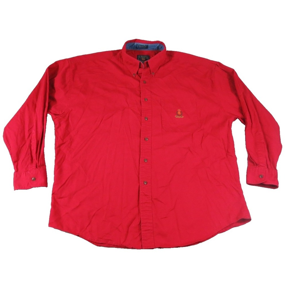 Chaps Ralph Lauren Shirt Mens XL Red Vintage 90s Crest Logo Cotton Long Sleeve